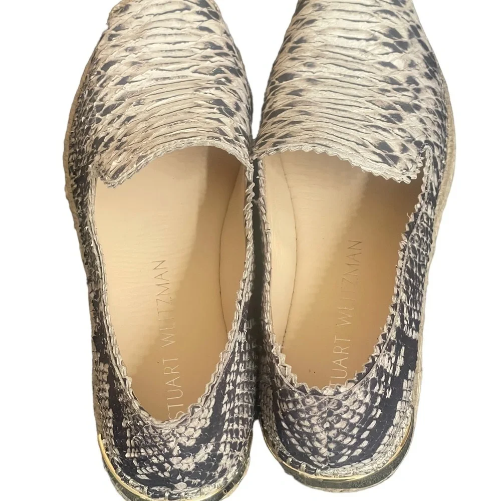 Stuart Weitzman Catalan Snake Print Leather Slip on Espadrille Natural size 5M